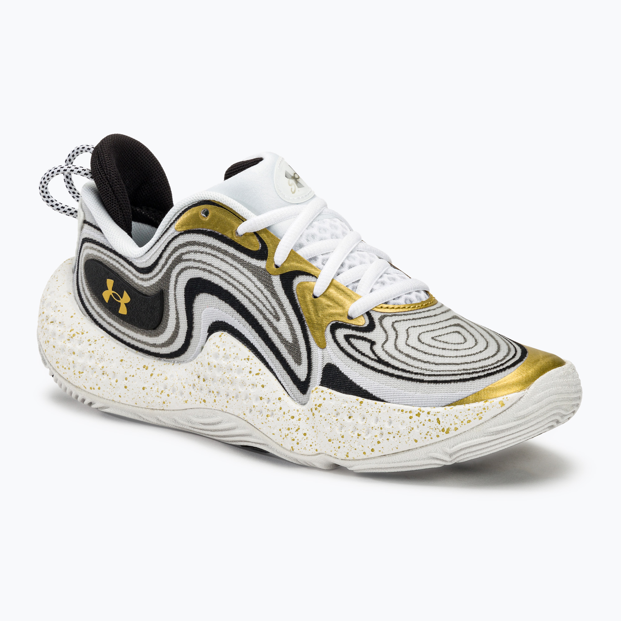 Баскетболни обувки Under Armour Spawn 6 бяло/черно/металическо злато