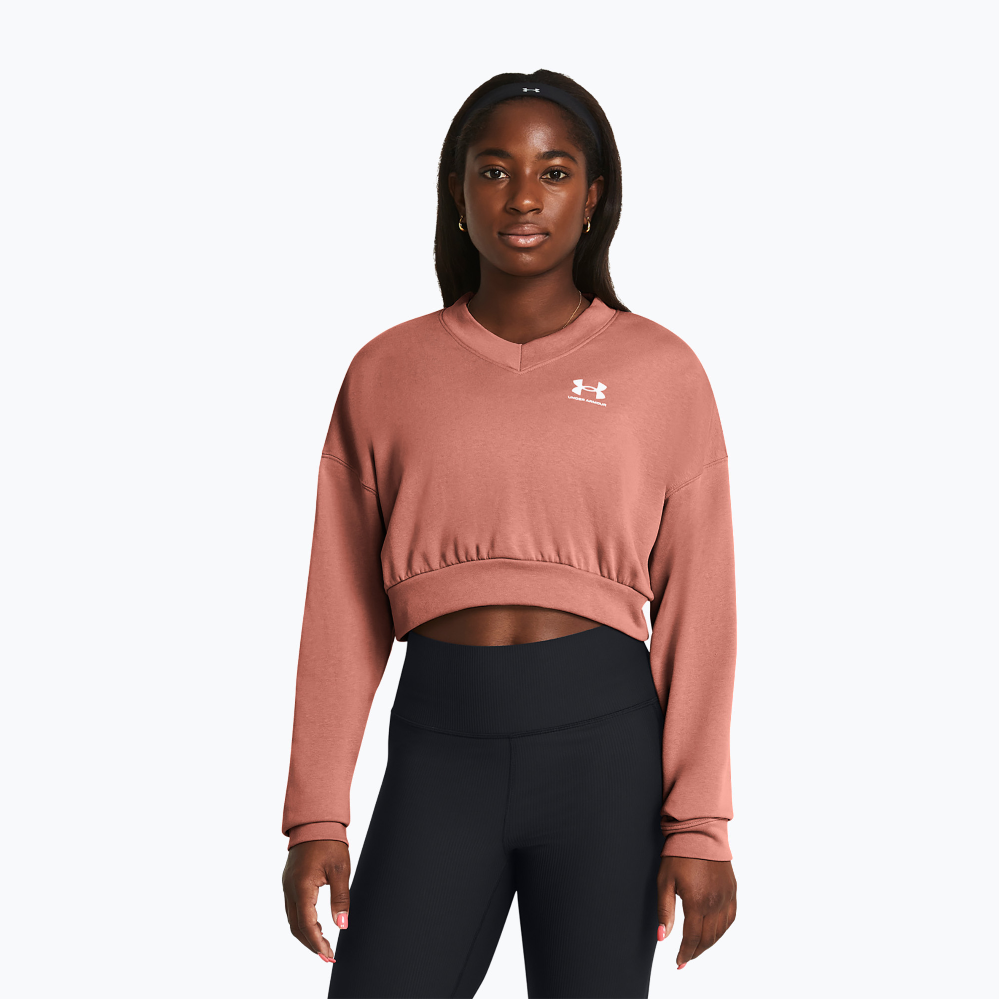 Under Armour дамски суитшърт за тренировки Rival Terry Os Crop Crew canyon pink/white