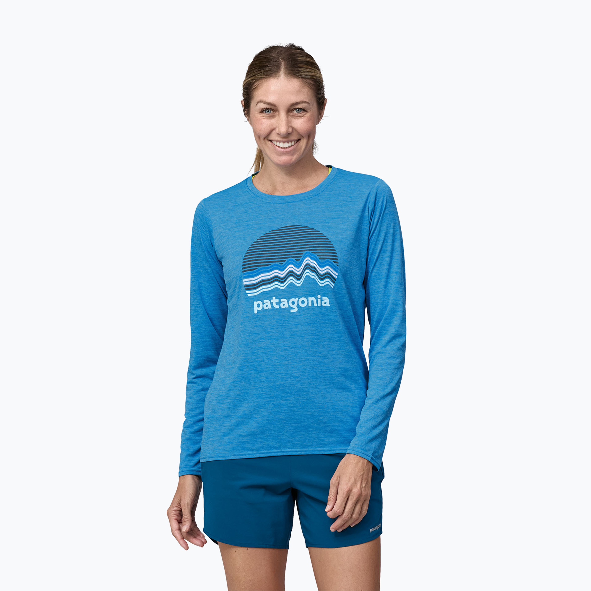 Дамска риза с графичен надпис Ridge rise moonlight/vessel blue x-dye с дълъг ръкав на Patagonia Cap Cool Daily