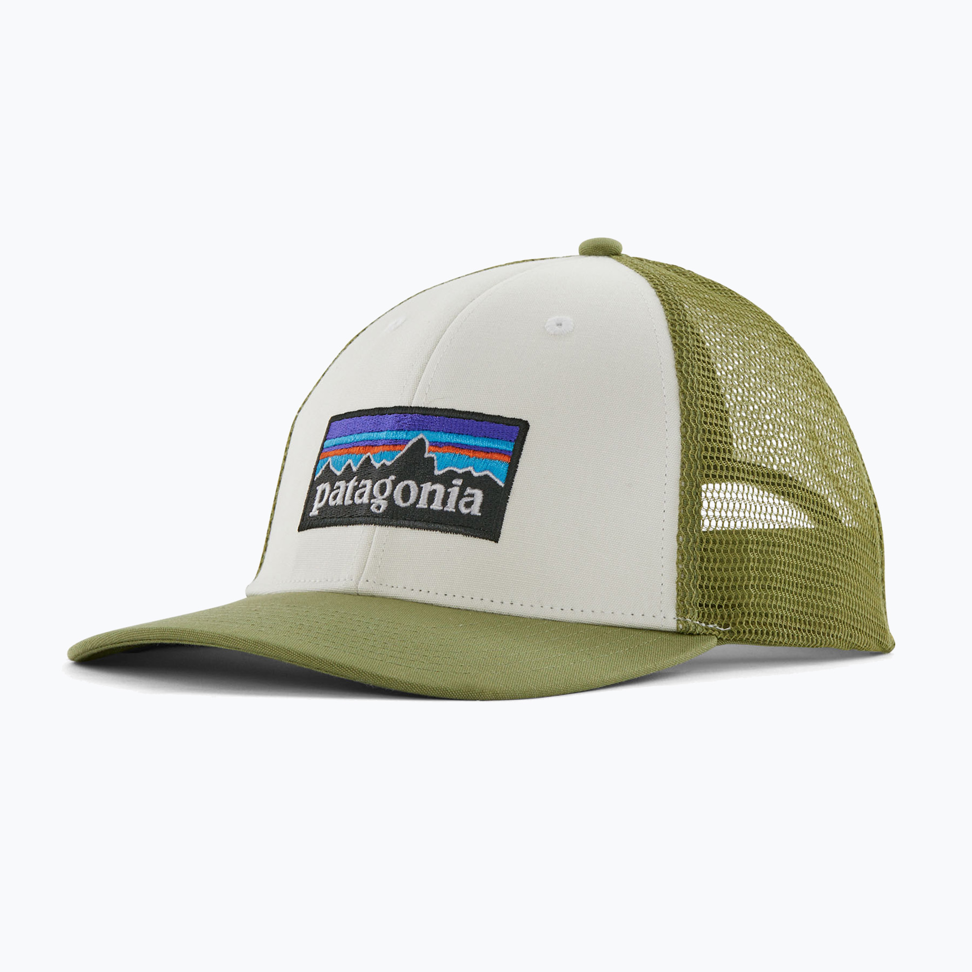 Бейзболна шапка Patagonia P-6 Logo LoPro Trucker бяла/едър рог зелена