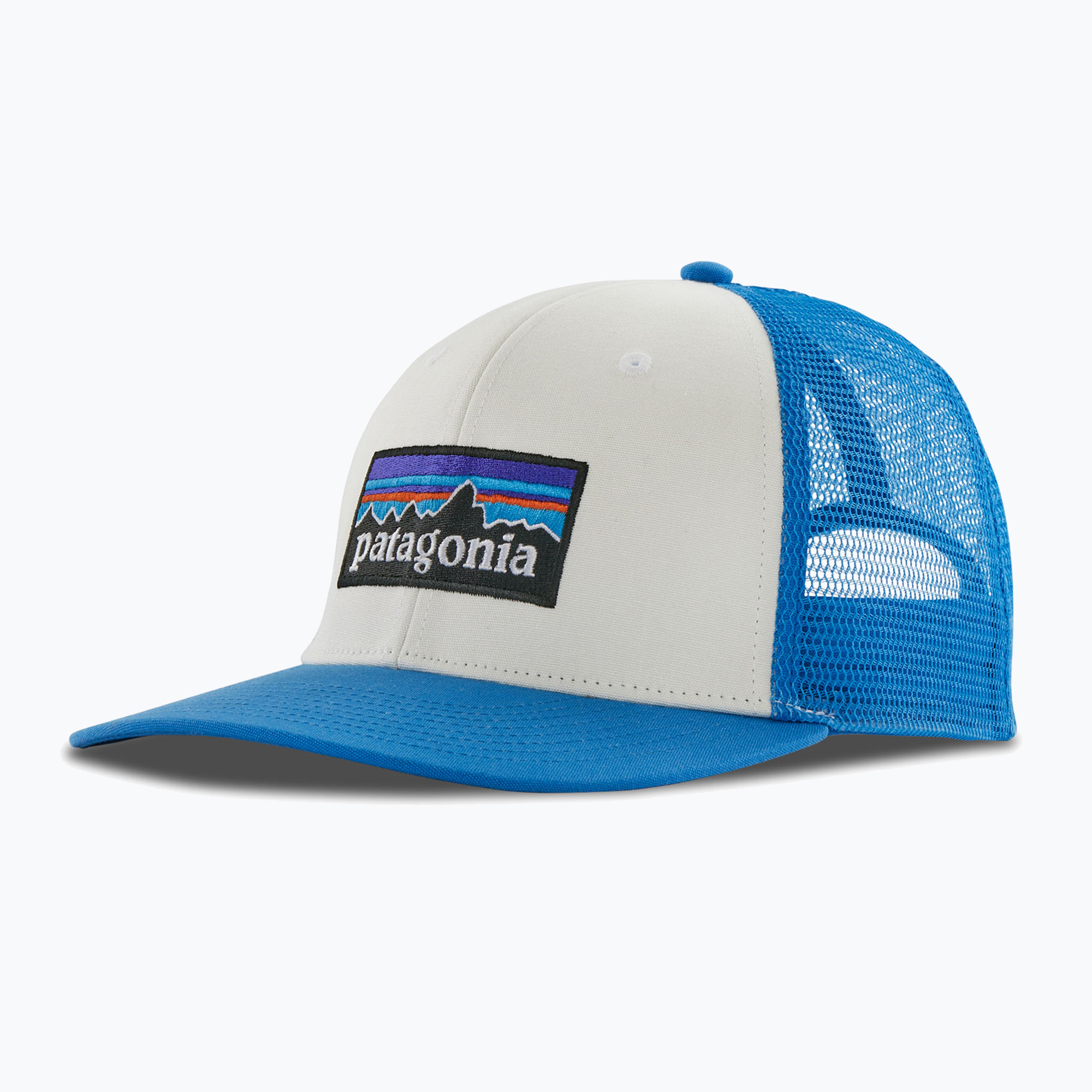 Patagonia P-6 Logo Trucker бяла / корабна синя бейзболна шапка