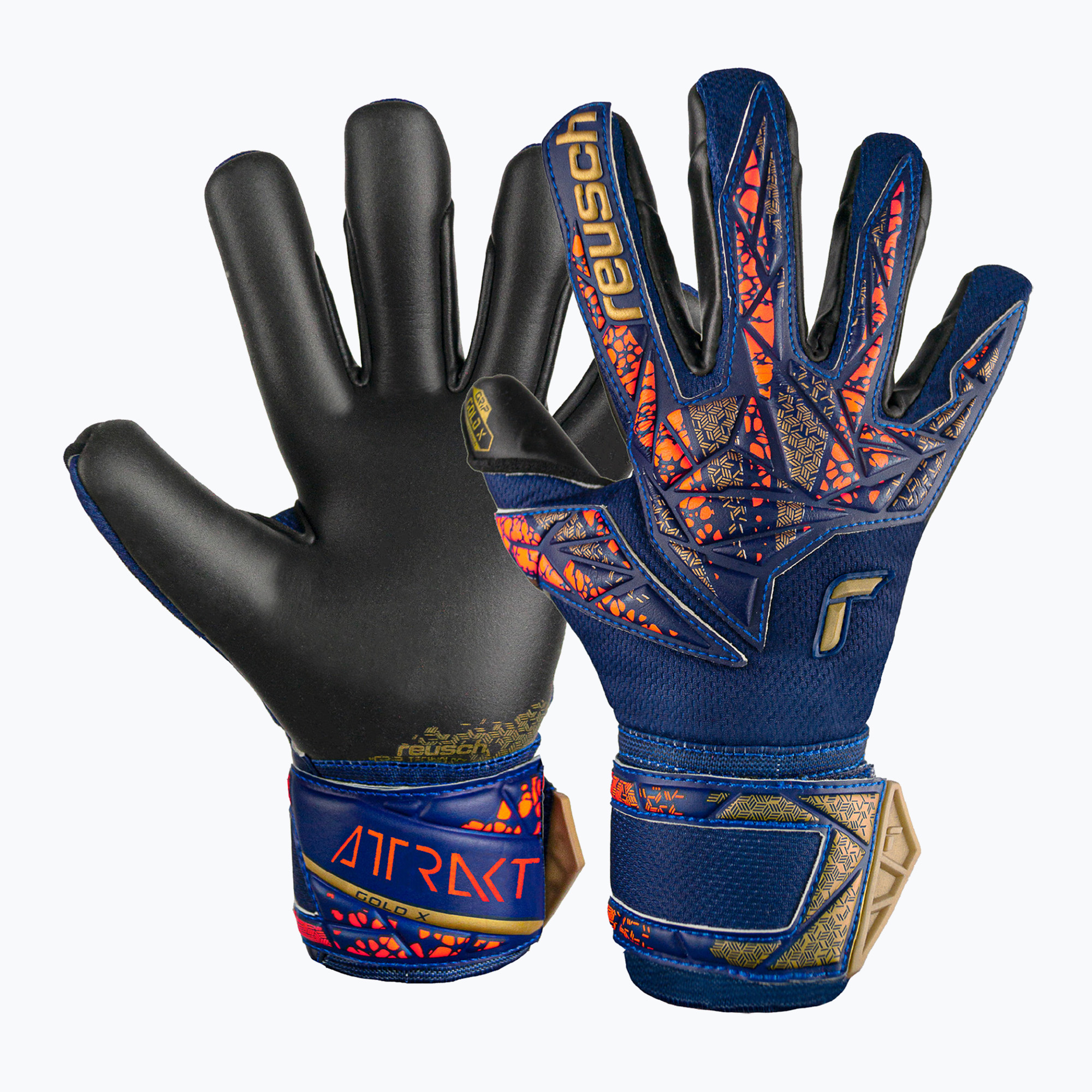 Детски вратарски ръкавици Reusch Attrakt Gold X Junior premium blue/gold/black