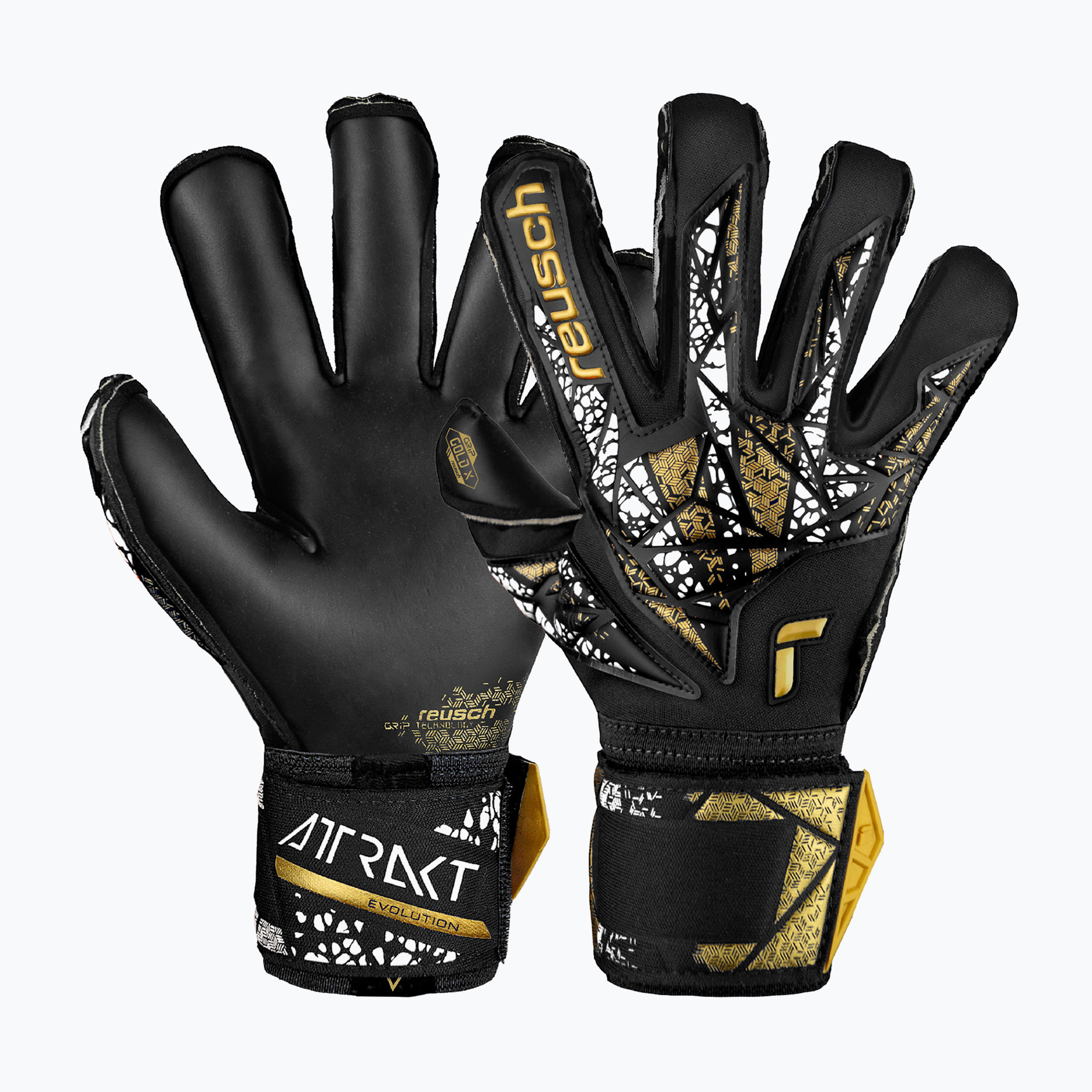 Reusch Attrakt Gold X Evolution Cut Finger Support вратарски ръкавици черни/златни/бели/черни
