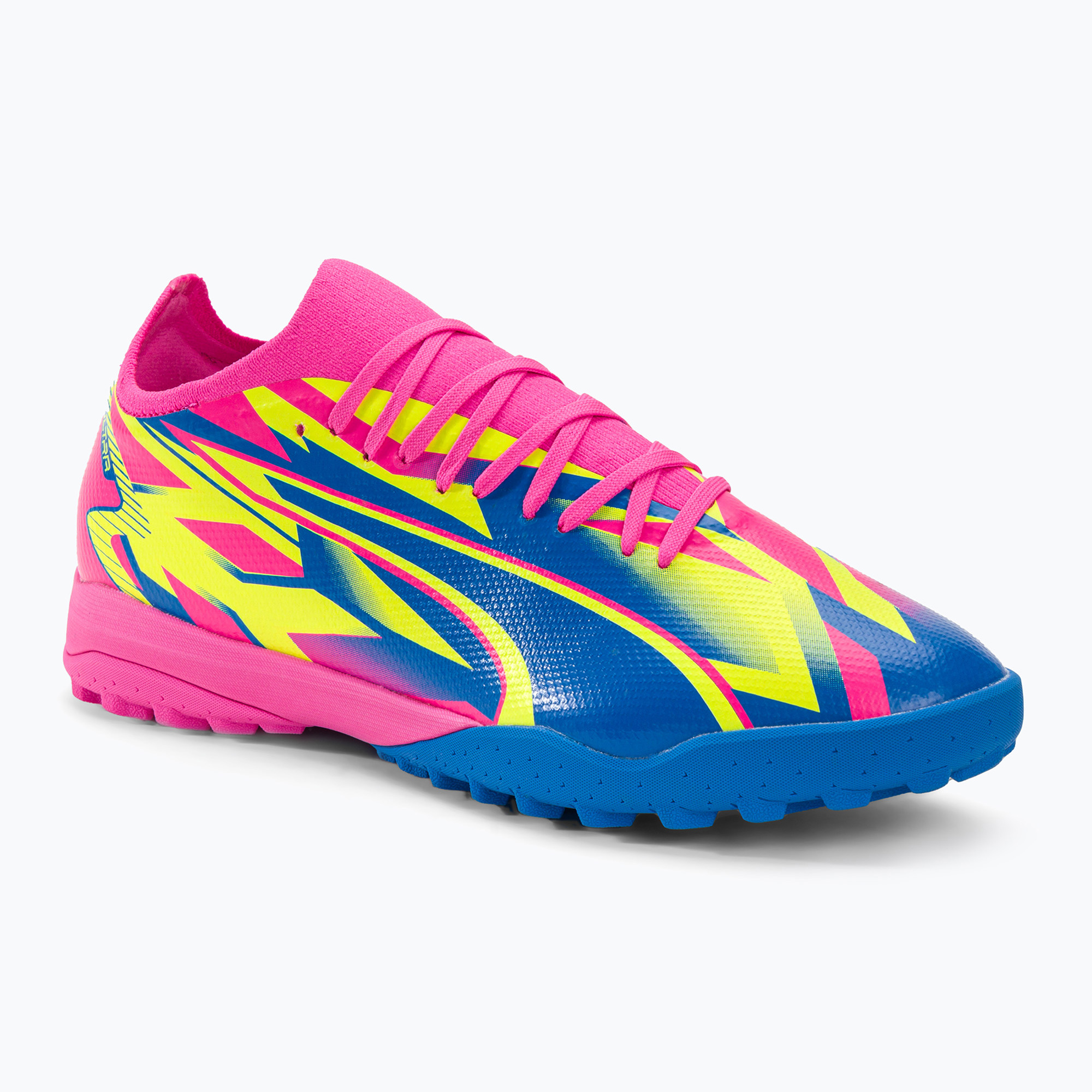 Мъжки футболни обувки PUMA Ultra Match Energy TT, светещо розово/жълт алармен цвят/ултра синьо