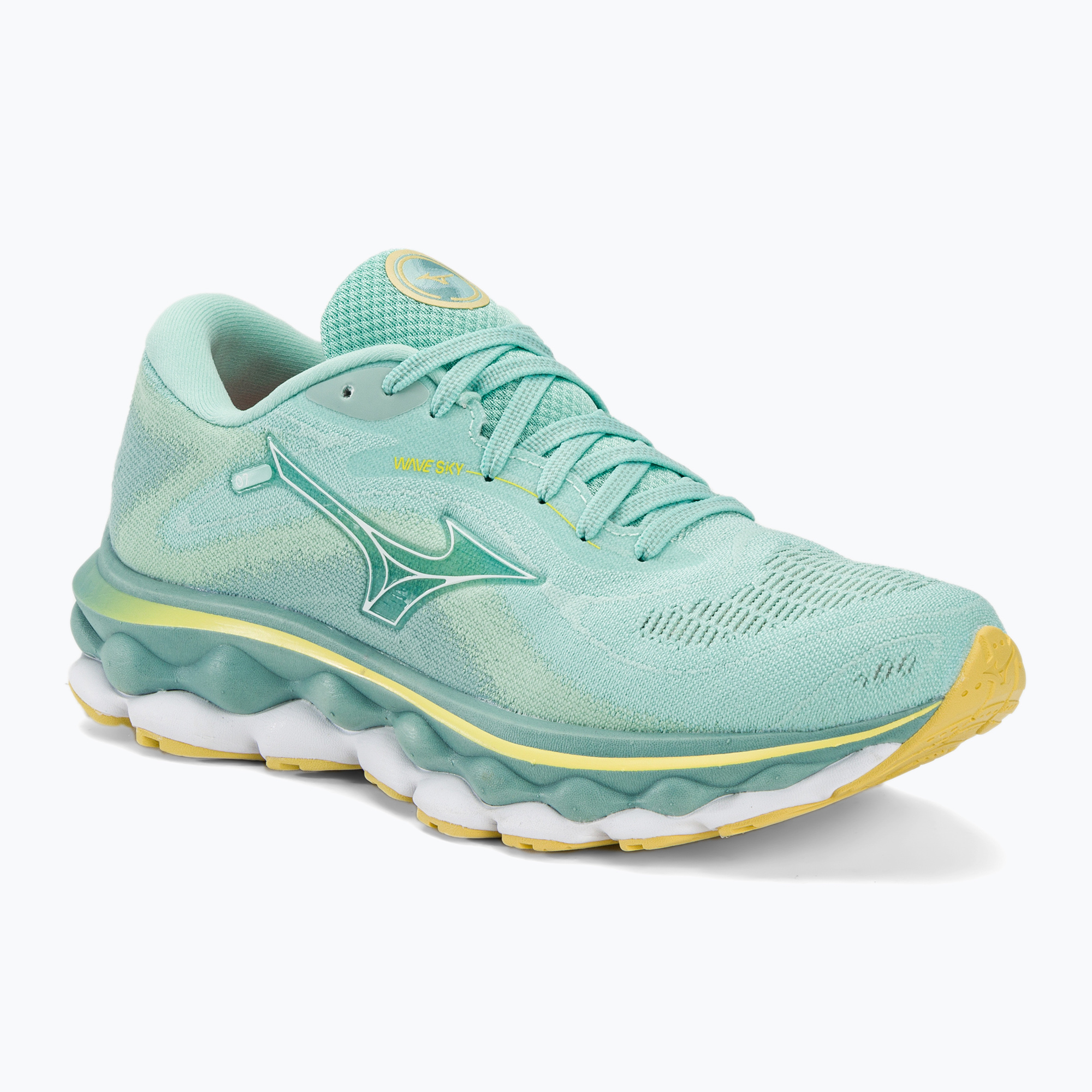 Дамски обувки за бягане Mizuno Wave Sky 7 egghell blue/white/sunshine