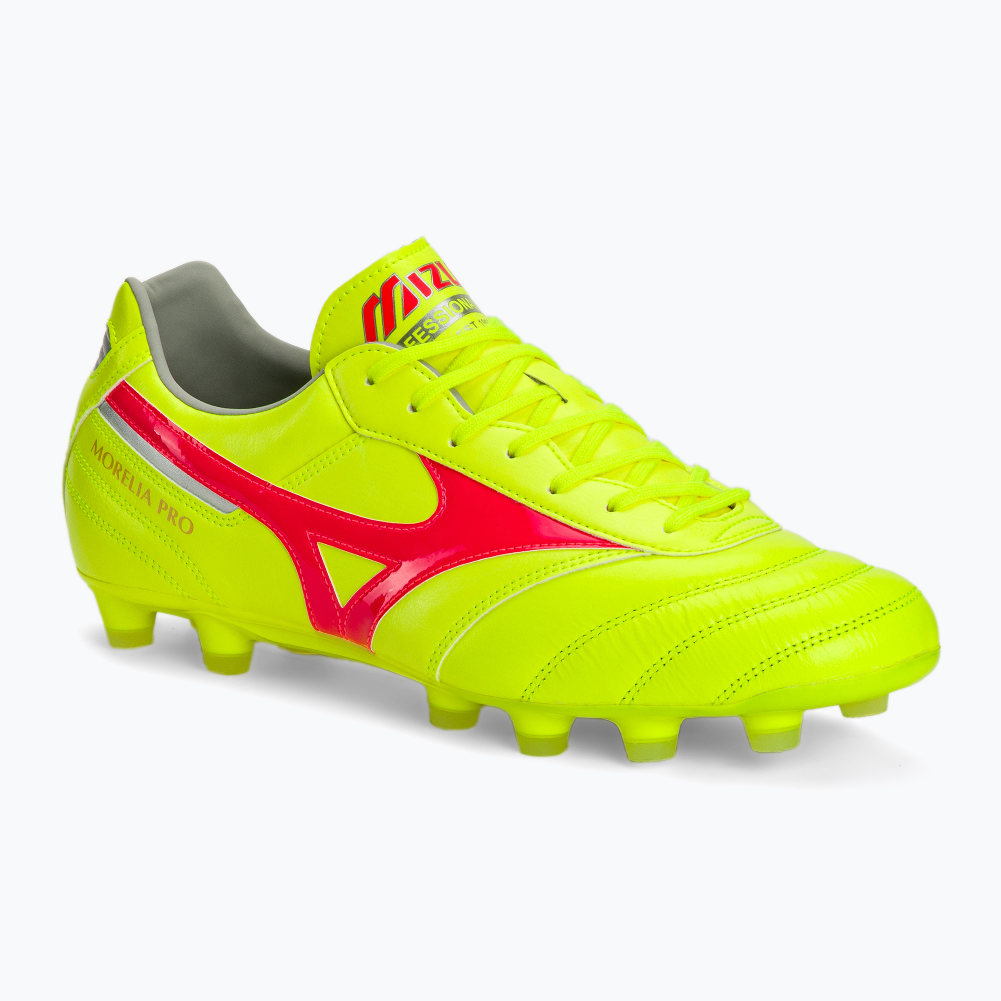 Мъжки футболни обувки Mizuno Morelia II Pro MD safety yellow/fiery coral 2/galaxy silver