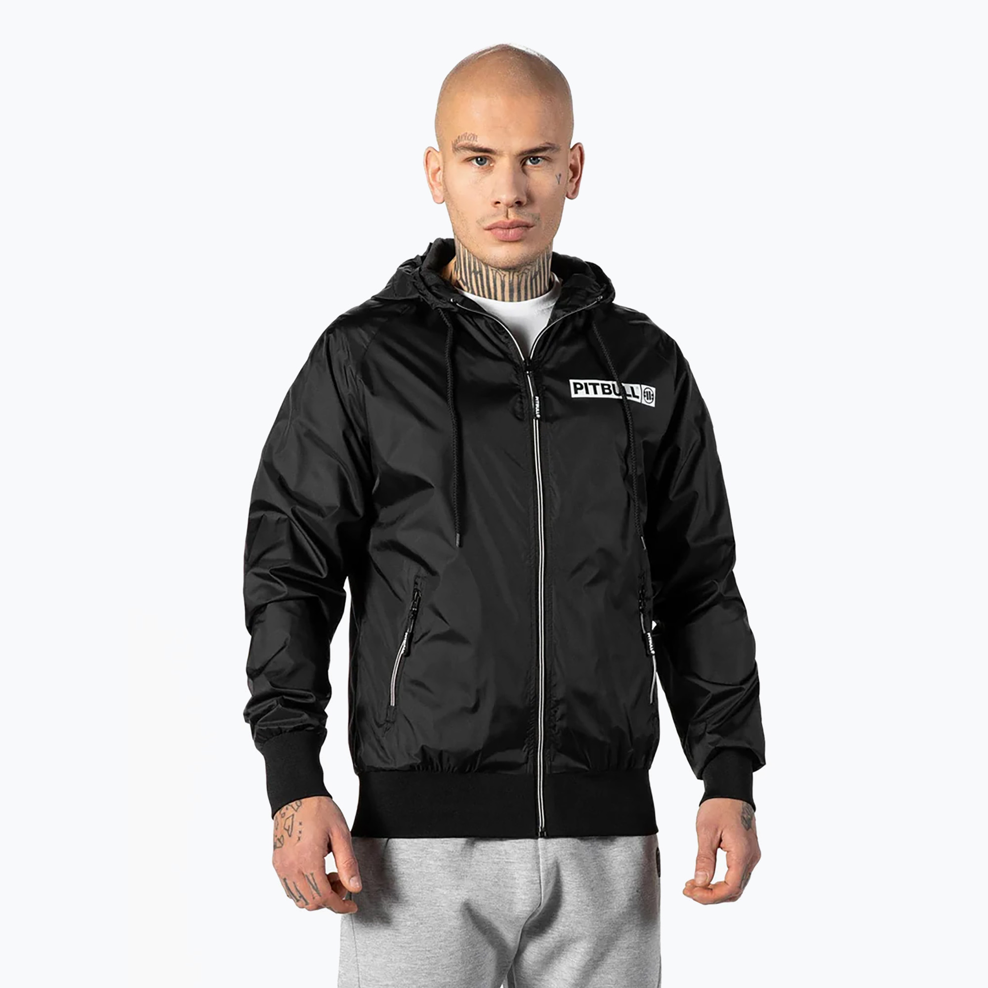 Мъжки яке Pitbull West Coast Athletic Logo с качулка и найлон черно