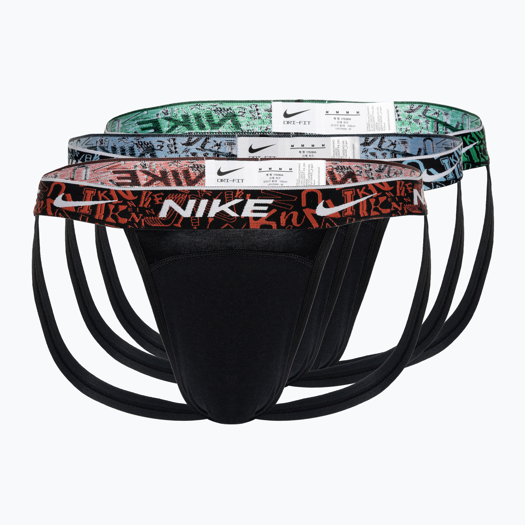 Мъжки слипове Nike Dri-FIT Everyday Cotton Stretch Jock Strap 3 чифта черно/червено/синьо/зелено на стадиона