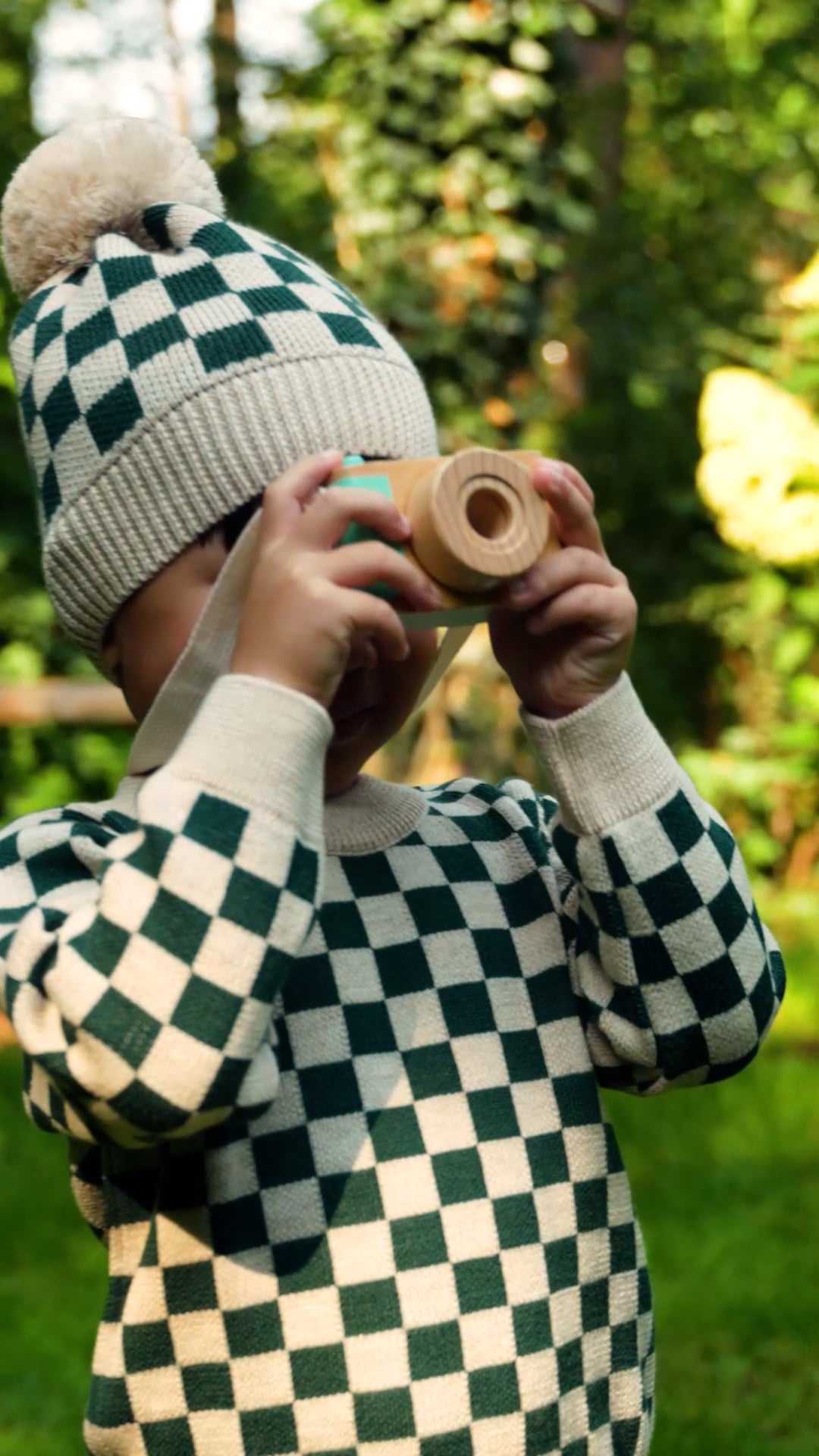 Детски панталони KID STORY Merino green chessboard